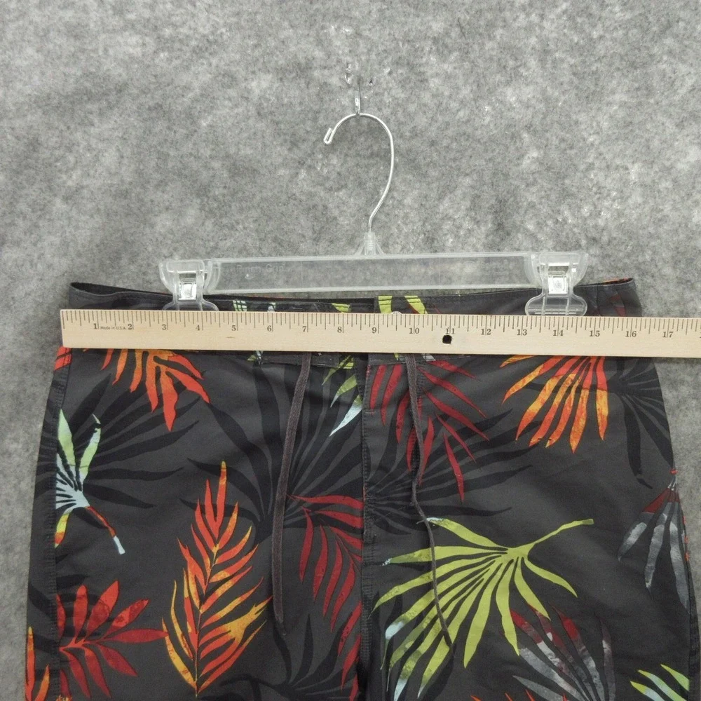 Hurley Men's Swim Board Shorts Size 30 Black Palm Tree Drawstring Back Pocket